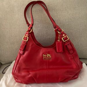 Coach red leather shoulder bag